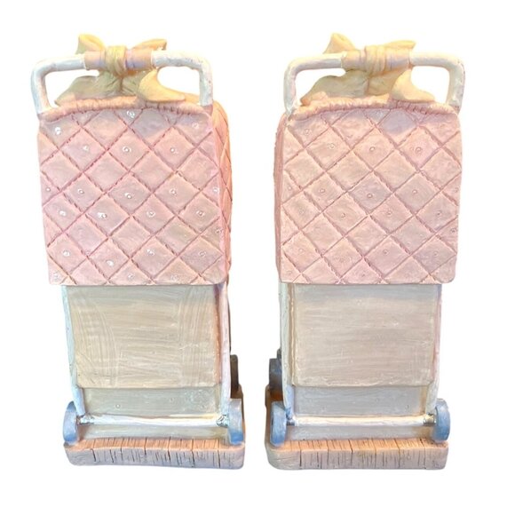 Vtg Baby Stroller Bookends Set Of 2 Hand-Painted Bisque Nursery Décor - Picture 4 of 6